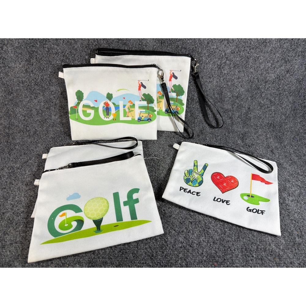 5 Pack Golf Canvas Zippered Pouch Set Peace Love Golf Wristlet Accessory Bags